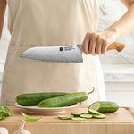 XINZUO Professional Santoku Knife - Triple-Layer Composited Steel with Olive Wood Handle, Razor Sharp & Ergonomic Design-PIN Series