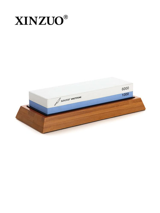 XINZUO Double Side 1000/6000 Grit Whetstone Kitchen Knife Accessories Free Gift Include Non-slip Base+ Bamboo Holder+ AngIe Guide