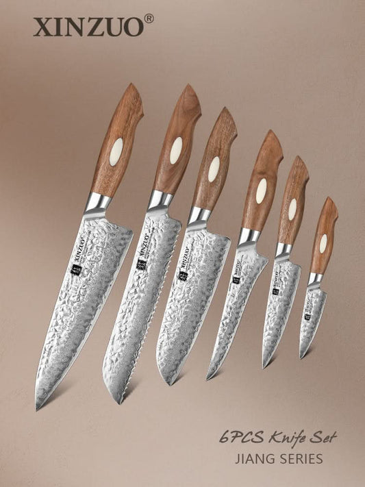 XINZUO 6-Piece 67 Layers Japanese AUS-10 Damascus Steel Kitchen Knife Set-Jiang Series