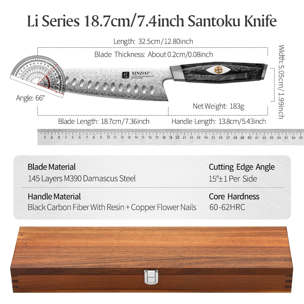 XINZUO 145 Layers Damascus Santoku Knife, Ergonomic Handle, Acacia Wooden Gift Box