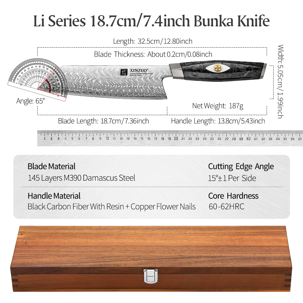 XINZUO 145 Layers Damascus Bunka Knife/Kiritsuke Knife,7 Inches, Ergonomic Handle, Acacia Wooden Gift Box