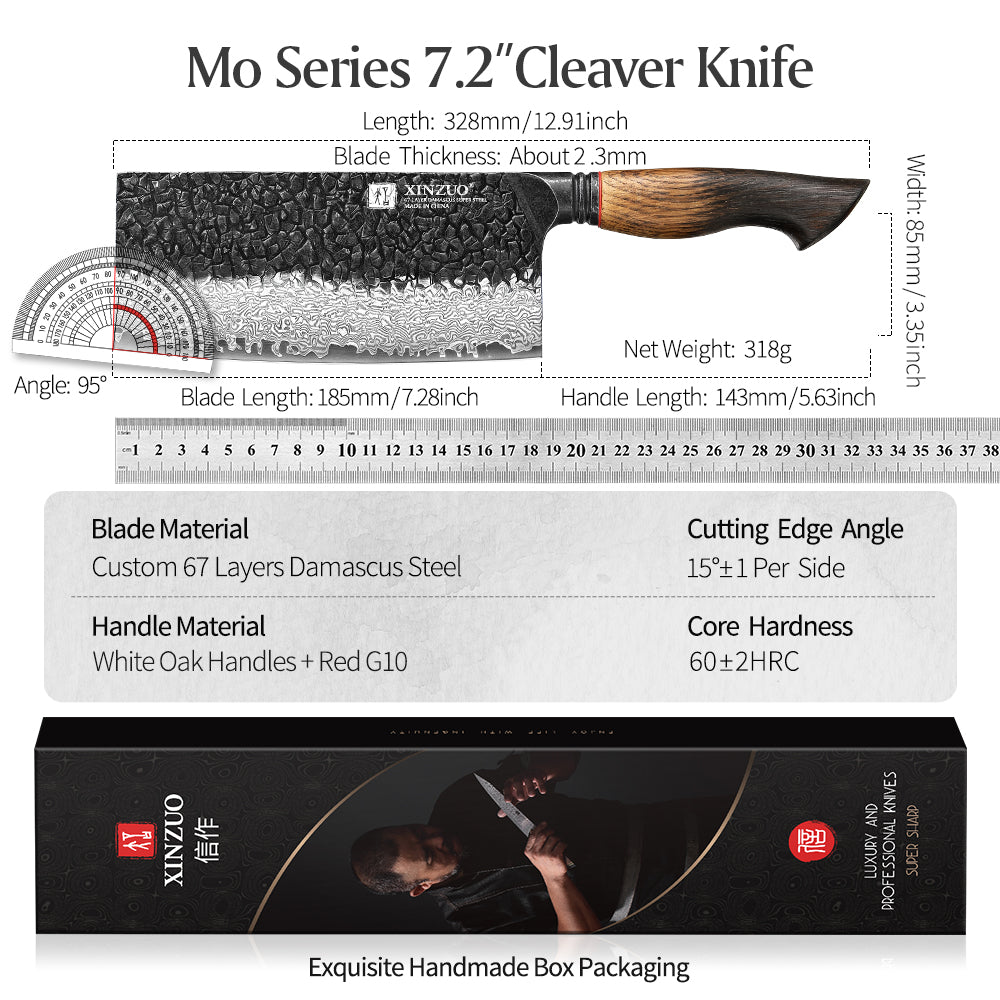 XINZUO 7 Inches 67 Layers Black Damascus Steel Santoku Knife with Burnt Oak Handle MO-Series