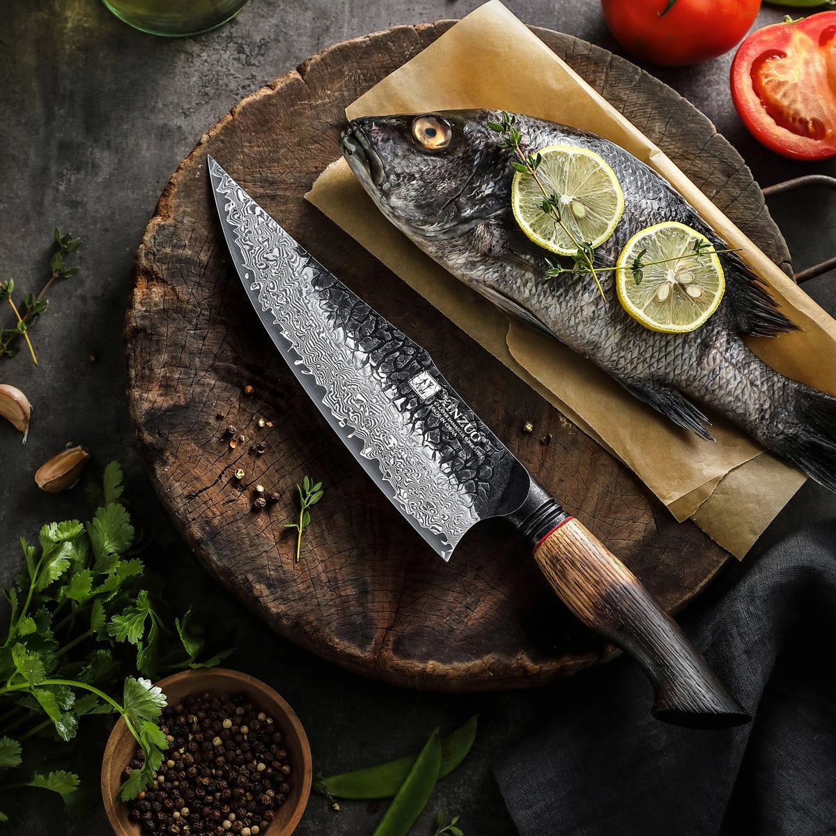 XINZUO 67 Layers Black Damascus Steel Chef Knife/Gyuto Chef Knife with Burnt Oak Handle