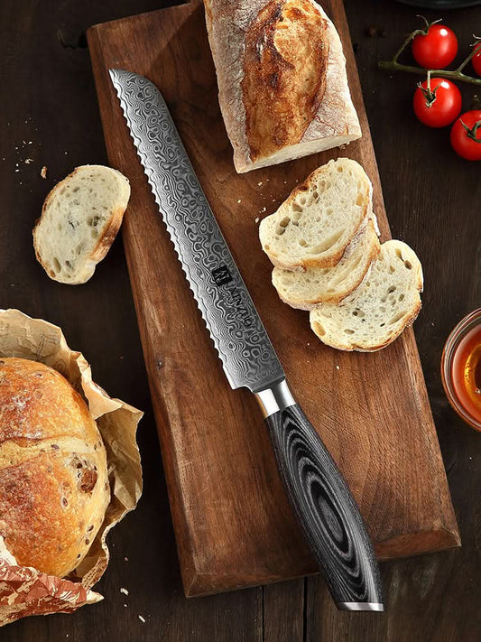 XINZUO 8 Inch 67 Layers Damascus Steel Bread Knife-Ya Series
