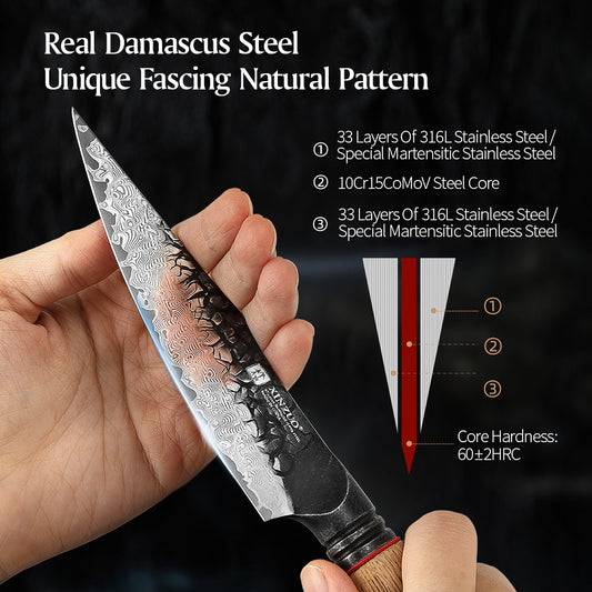 XINZUO 2-Piece Knife Set, 67 Layers Black Damascus Steel Chef Knife and Kitchen Utility Knife with  Burnt Oak Handle MO-Series