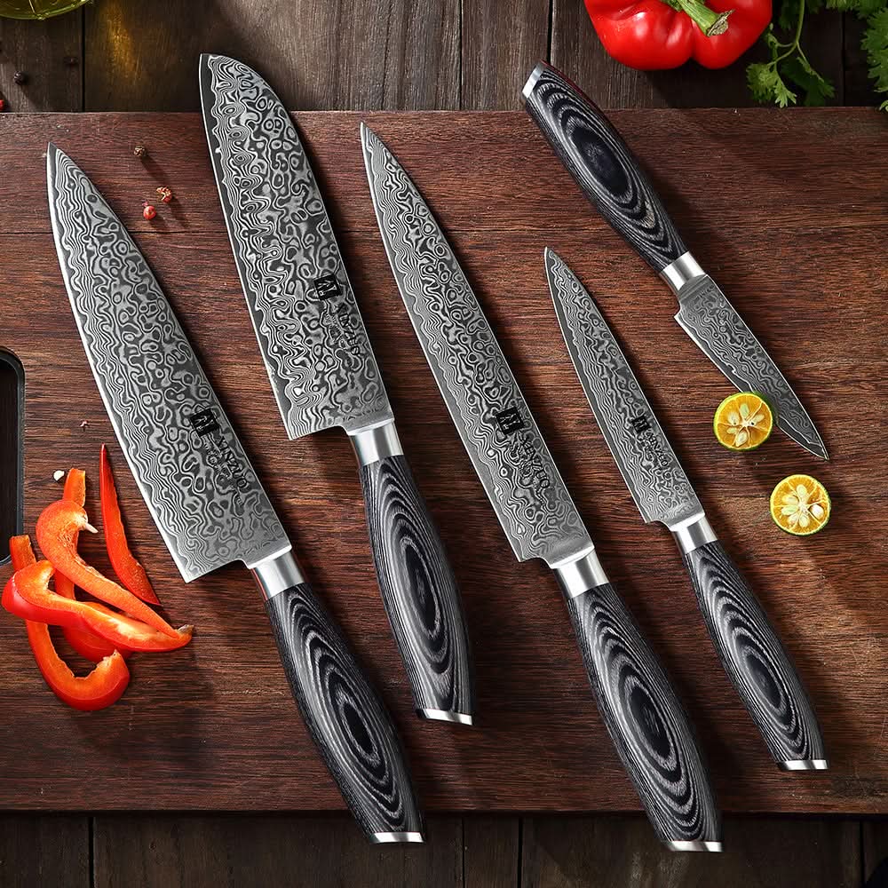XINZUO 5-Piece 67 Layers Damascus Steel Kitchen Knife Set-Ya Series