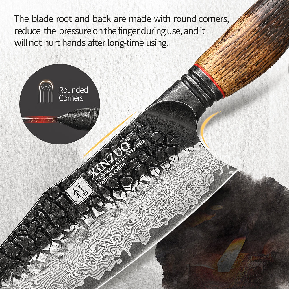 XINZUO 6-Piece Knife Set, 67 Layers Black Damascus Steel,Burnt Oak Handle MO-Series
