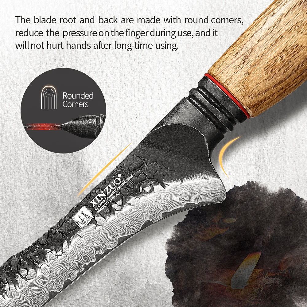 XINZUO 7.5 Inch Flexible Fillet Knife 67 Layers Damascus Steel with Burnt Oak Handle – Precision Fish & Boneless Meat Preparation Tool