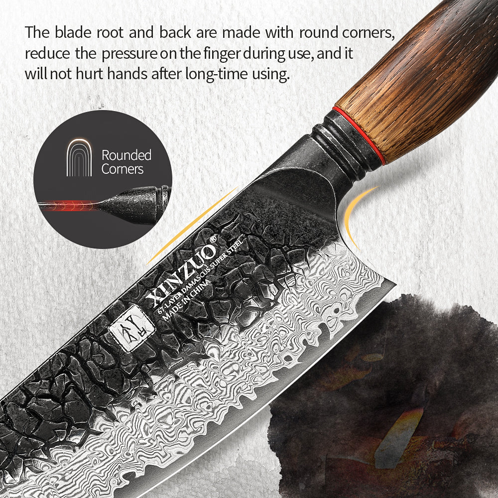 XINZUO 7 Inches 67 Layers Black Damascus Steel Santoku Knife with Burnt Oak Handle MO-Series