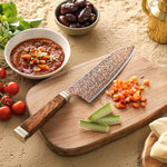 XINZUO 7 Inches Santoku Knife, 53-Layer Tri-Color Copper Damascus Steel,Rosewood Handle,Acacia Wooden Gift Box Packing