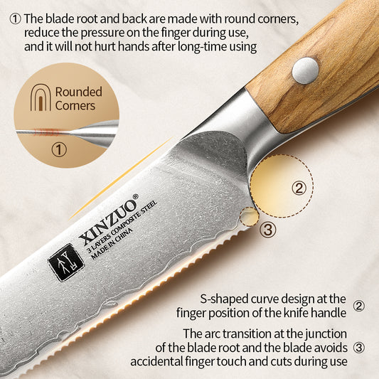 XINZUO Cheese Knife - Triple-Layer Composited Steel with Olive Wood Handle, Razor Sharp & Ergonomic Design-PIN Series