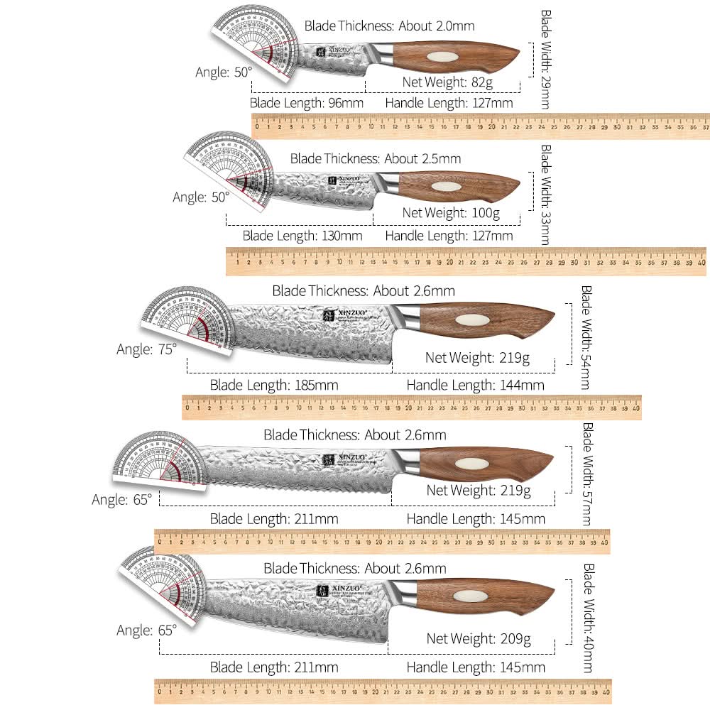 XINZUO 5-Piece 67 Layers Japanese AUS-10 Damascus Steel Kitchen Knife Set-Jiang Series