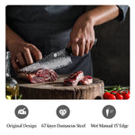 XINZUO 3-Piece Knife Set, 67 Layers Black Damascus Steel Chef Knife/Santoku Knife/Kitchen Utility Knife with  Burnt Oak Handle MO-Series