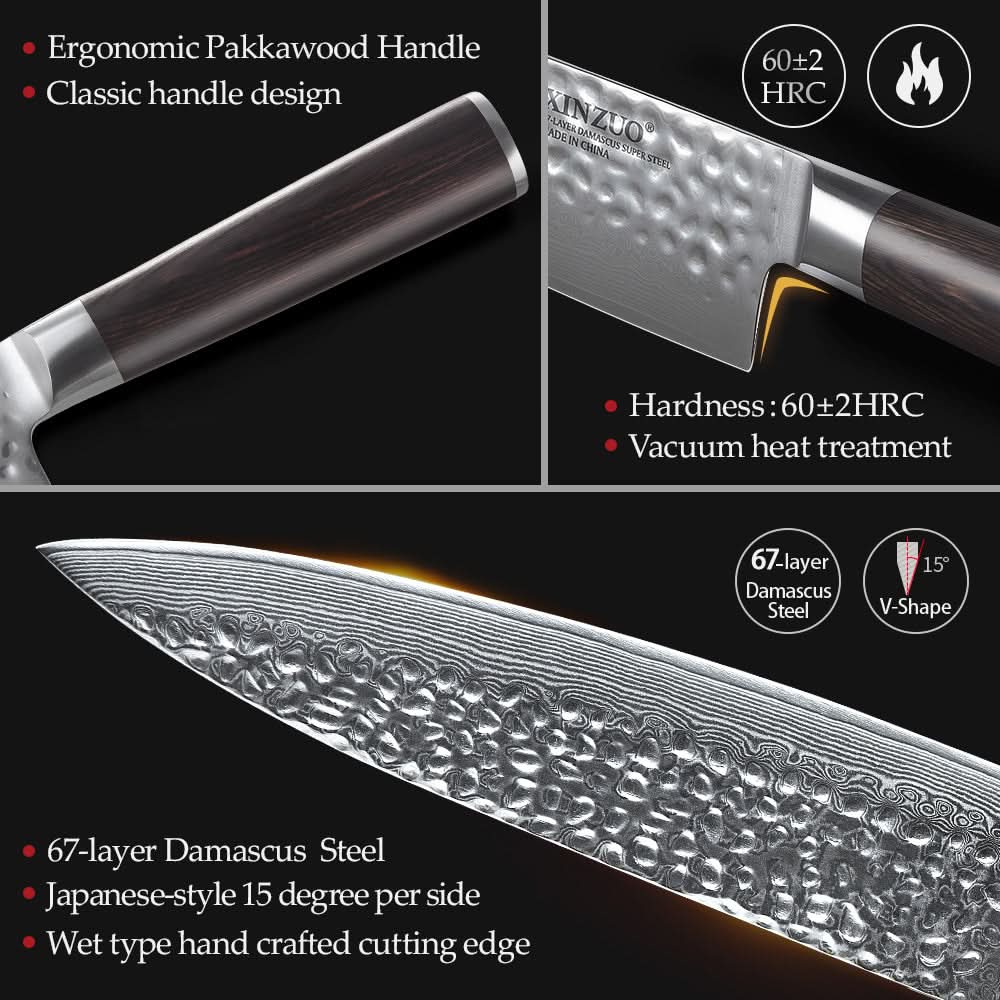 XINZUO HE STRIA HAMMER DAMASCUS SERIES 5PCS Kitchen Knife Set