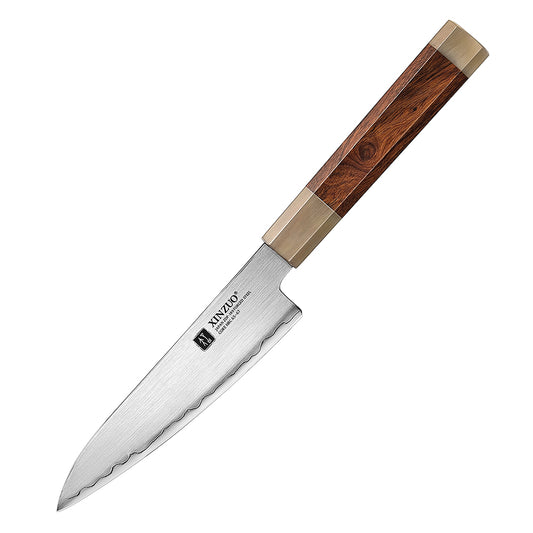 XINZUO Zhen XZ05 Series ZDP-189 Powder Utility Knife 5.5 Inch, Made of Three-layer Composite Steel, Hardness Reaches 65-67HRC, Desert lronwood Octagonal HandIe