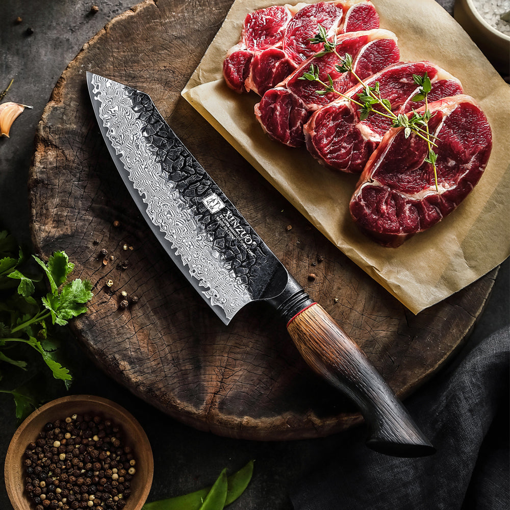 XINZUO 7 Inches 67 Layers Black Damascus Steel Santoku Knife with Burnt Oak Handle MO-Series
