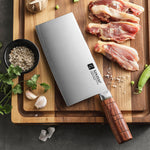 XINZUO 7.5 Inches Meat and Bone Knife, 3-Layer Forged Steel with Red Sandalwood Handle & Copper Rivets, 58-60HRC - Multi-Purpose Chef's Cleaver