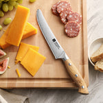 XINZUO Cheese Knife - Triple-Layer Composited Steel with Olive Wood Handle, Razor Sharp & Ergonomic Design-PIN Series