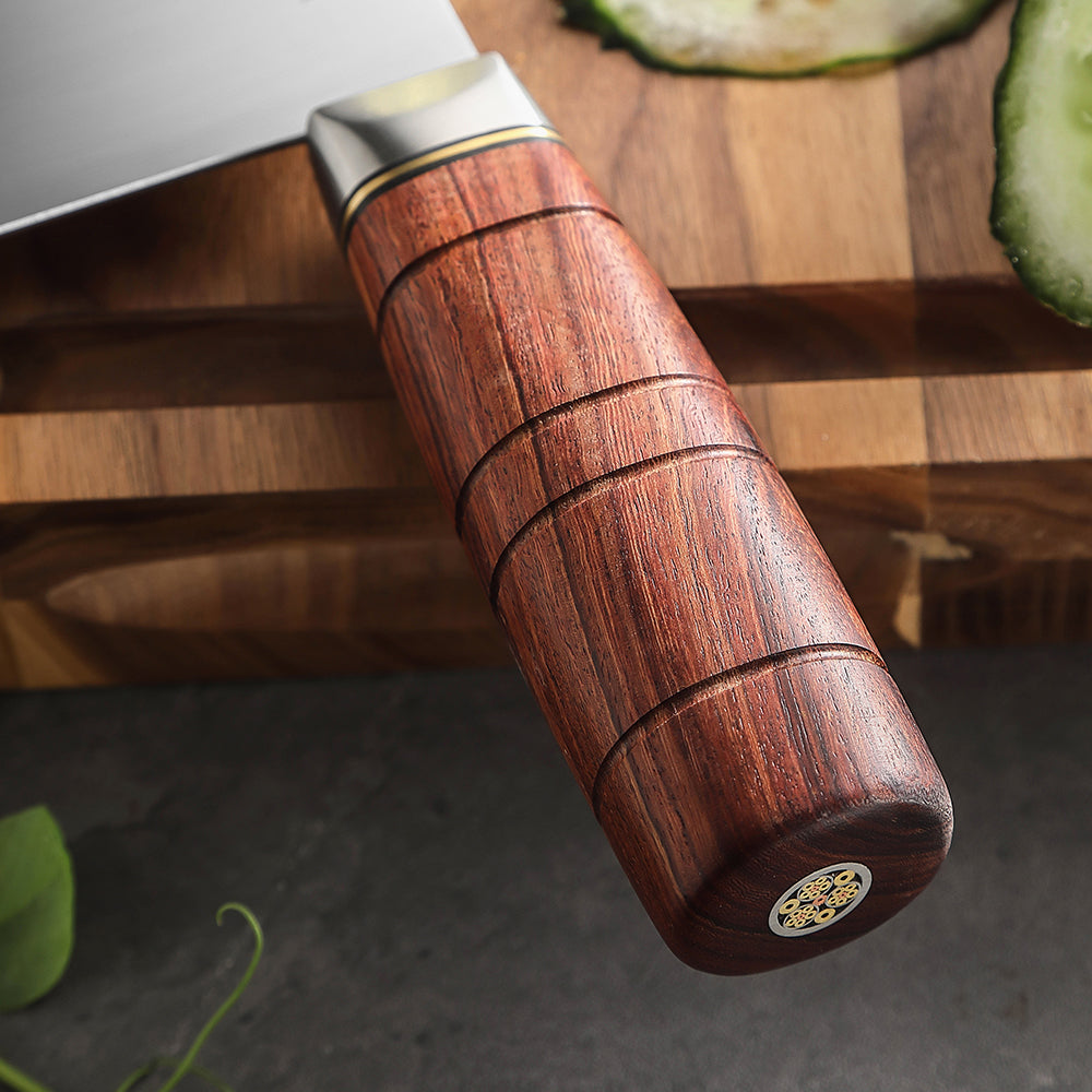 XINZUO 9 Inches Chinese Slicing Knife, 3 Layers Clad Steel with Red Wood Handle & Copper Rivets, 58~60HRC - FU Series
