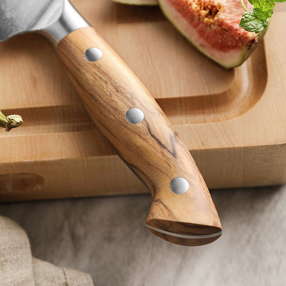 XINZUO 4PCS Steak Knife Set - Triple-Layer Composited Steel with Olive Wood Handle, Razor Sharp & Ergonomic Design-PIN Series