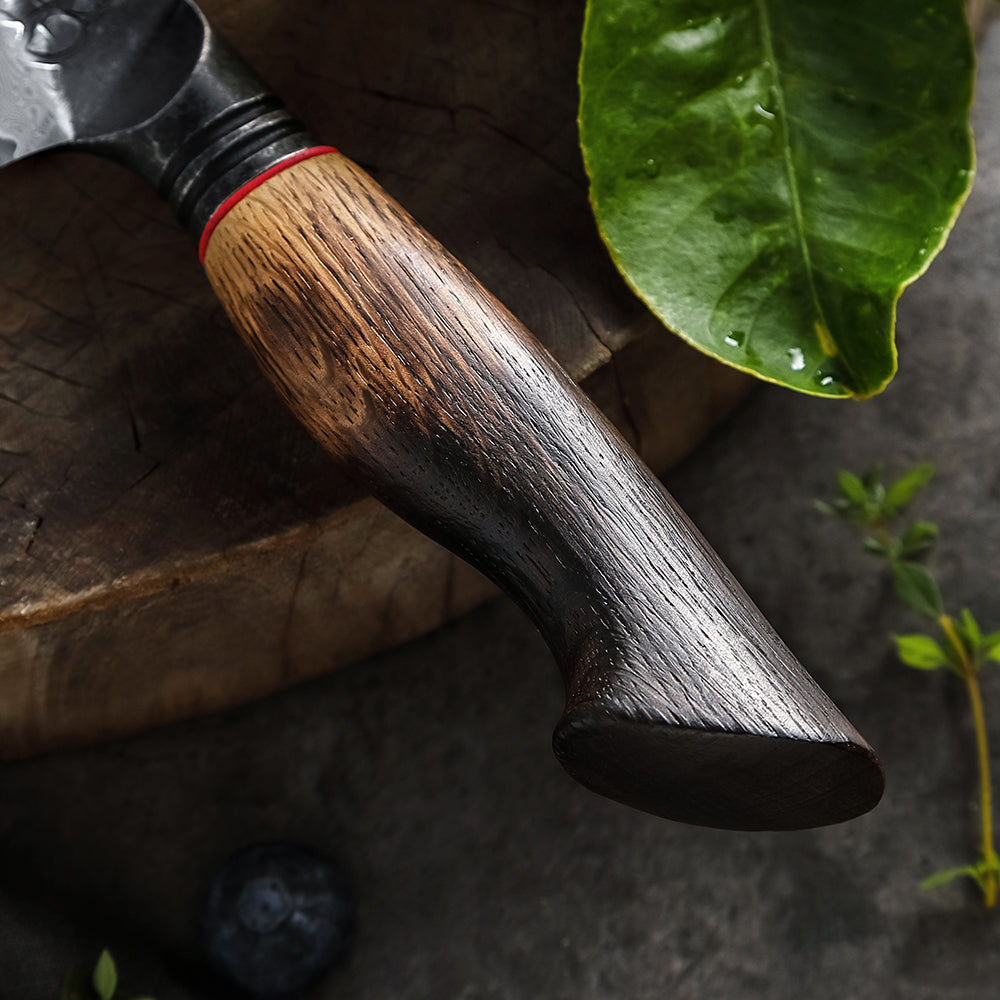XINZUO 5.6 Inches 67 Layers Black Damascus Steel Kitchen Utility Knife with Burnt Oak Handle MO-Series