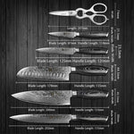 XINZUO 7-Piece 67 Layers Damascus Steel Kitchen Knife Set with Block and Kitchen Scissor-Ya Series