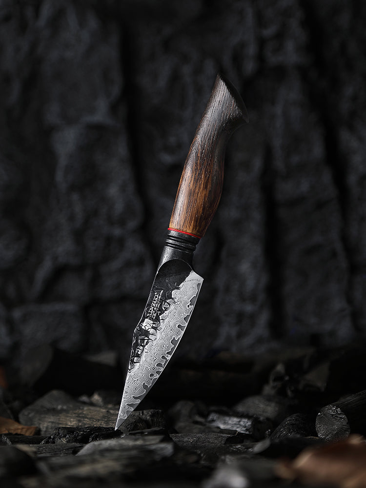 XINZUO 4 Inches 67 Layers Black Damascus Steel Paring Knife with Burnt Oak Handle MO-Series