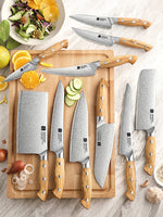 XINZUO 10 PCS Kitchen Knife Set - Triple-Layer Composited Steel with Olive Wood Handle, Razor Sharp & Ergonomic Design-PIN Series