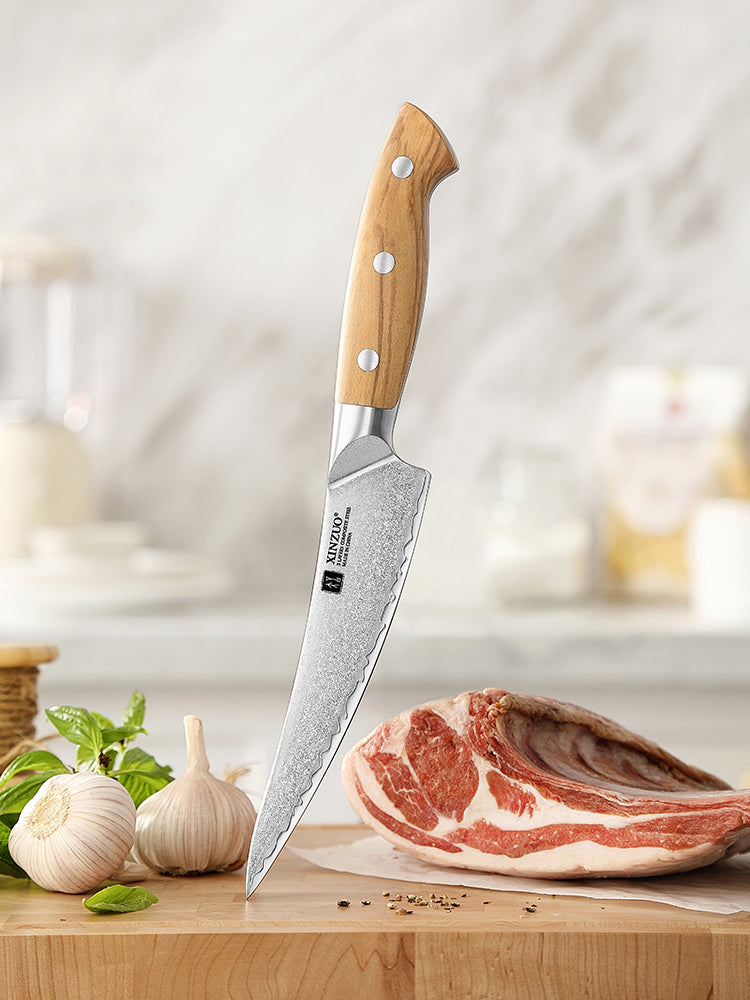 XINZUO Bone Fillet Knife - Triple-Layer Composited Steel with Olive Wood Handle, Razor Sharp & Ergonomic Design-PIN Series