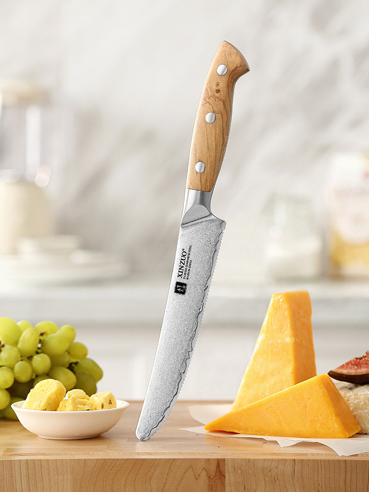 XINZUO Cheese Knife - Triple-Layer Composited Steel with Olive Wood Handle, Razor Sharp & Ergonomic Design-PIN Series