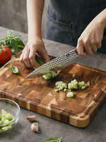 XINZUO Acacia Wood End Grain Cutting Board with Handles & Non-Slip Feet,Gift Box Package, Size 13.8" x 9.8" x 1"