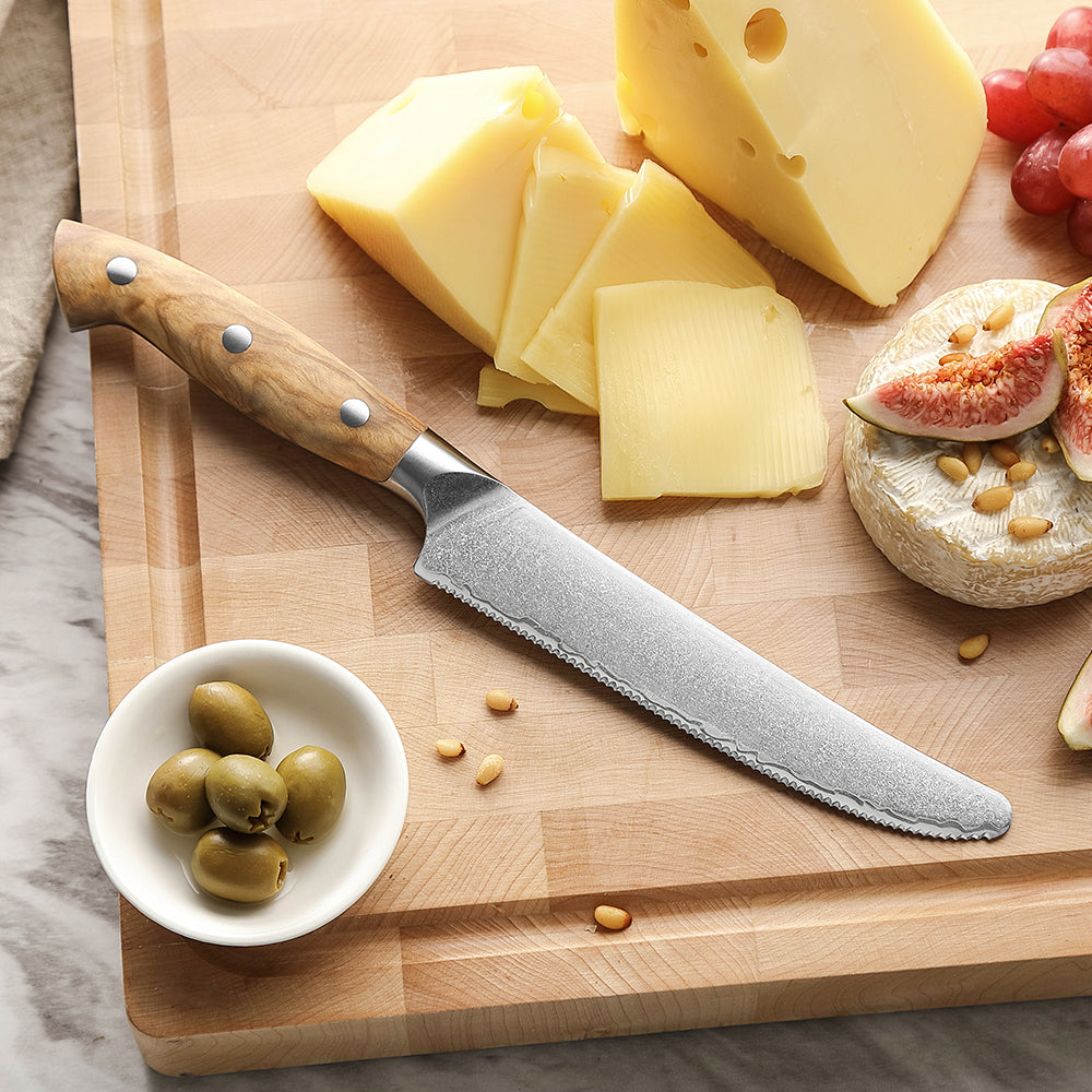 XINZUO Cheese Knife - Triple-Layer Composited Steel with Olive Wood Handle, Razor Sharp & Ergonomic Design-PIN Series