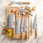 XINZUO 8PCS Kitchen Knife Set - Triple-Layer Composited Steel with Olive Wood Handle, Razor Sharp & Ergonomic Design-PIN Series