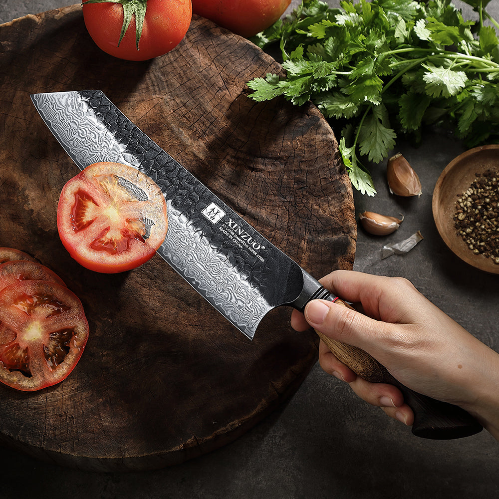 XINZUO 8.3 Inch Japanese Kiritsuke Knife, 67 Layers Damascus Steel with Burnt Oak Handle - Master Chef Multi-Purpose Blade for Precision Slicing & Chopping