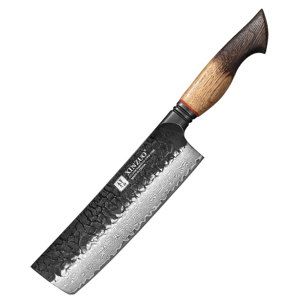 XINZUO 7 Inch Japanese Nakiri Knife, 67 Layers Damascus Steel with Burnt Oak Handle - Precision Vegetable Chef Knife for Professional & Home Use