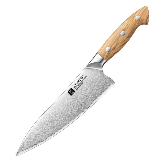 XINZUO Professional Chef Knife - Triple-Layer Composited Steel with Olive Wood Handle, Razor Sharp & Ergonomic Design-PIN Series