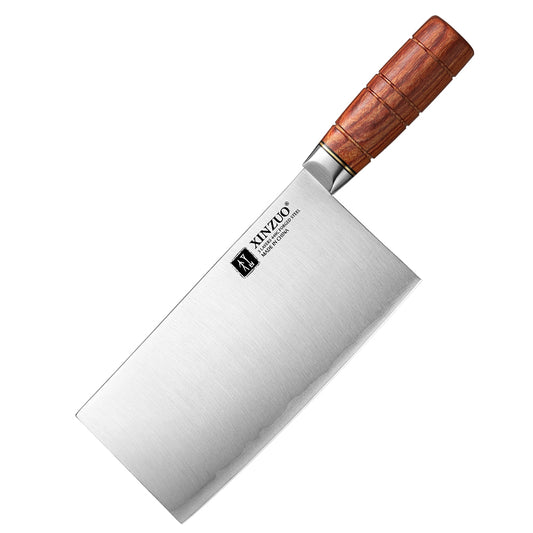 XINZUO 7.5 Inches Meat and Bone Knife, 3-Layer Forged Steel with Red Sandalwood Handle & Copper Rivets, 58-60HRC - Multi-Purpose Chef's Cleaver
