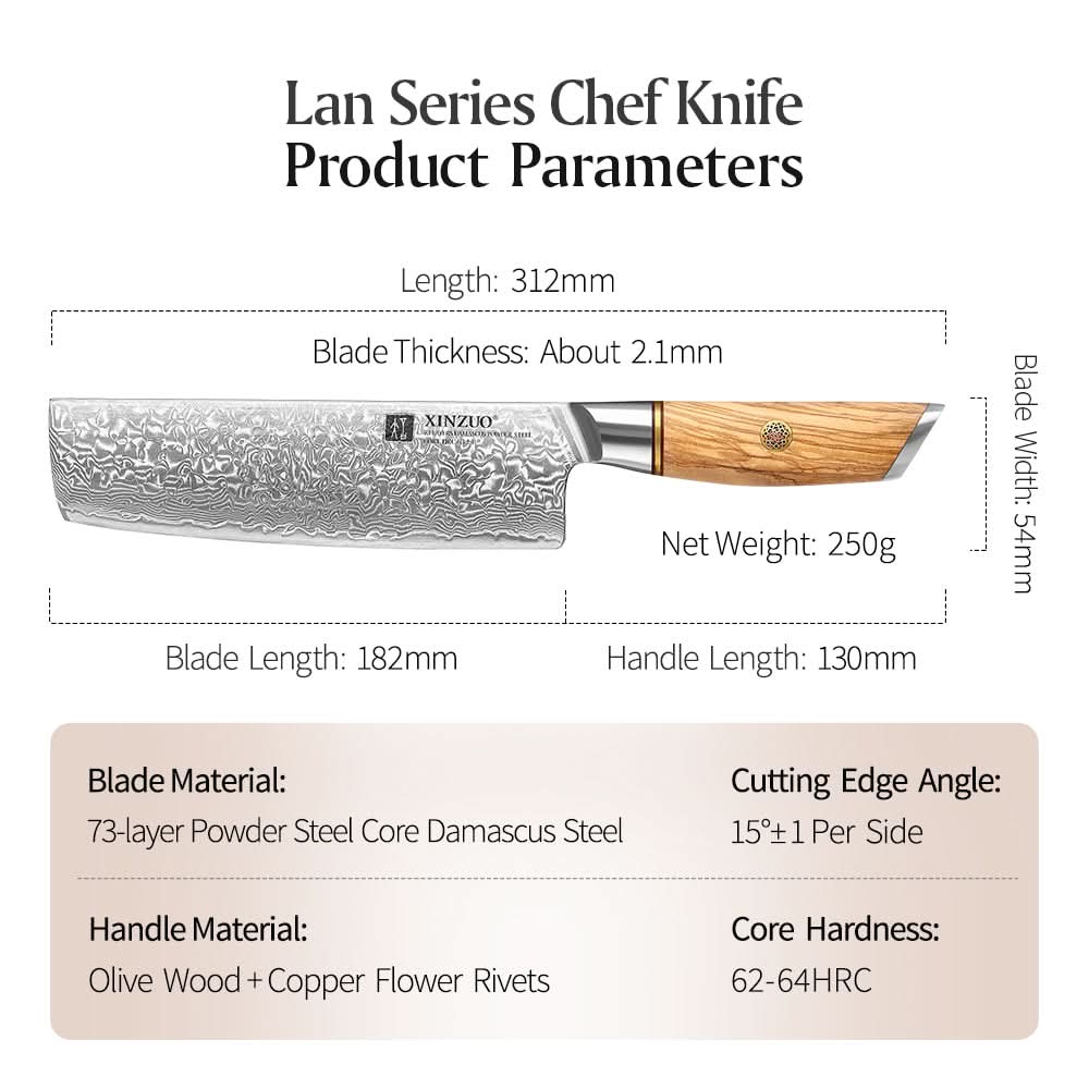 XINZUO Lan Series 73 Layers Damascus Powder Steel 7 inches Nakiri Knife