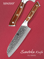 XINZUO YU STRIA HAMMER DAMASCUS 7" inch Santoku Knife