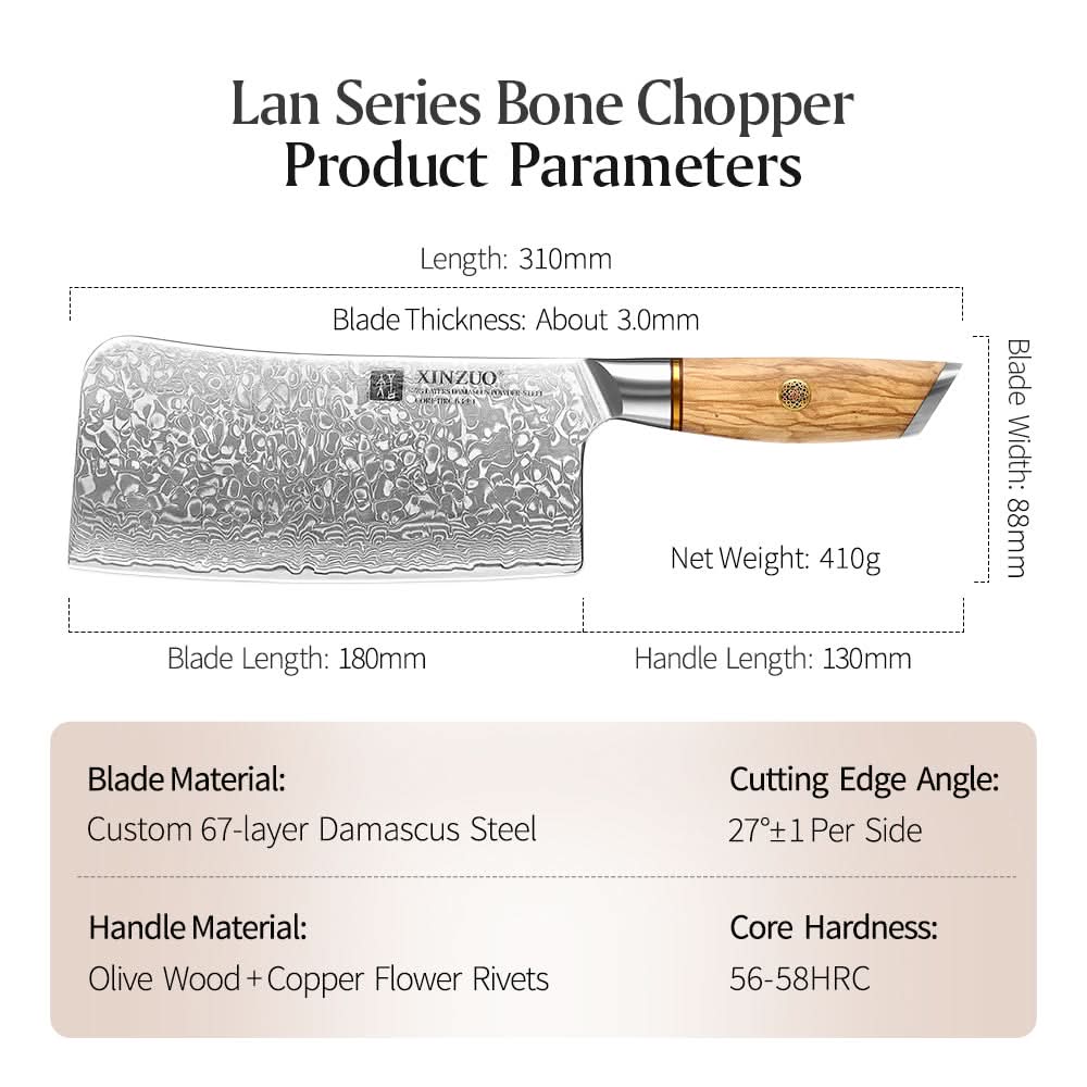XINZUO Lan Series 73 Layers Damascus Steel Bone Chopper Knife