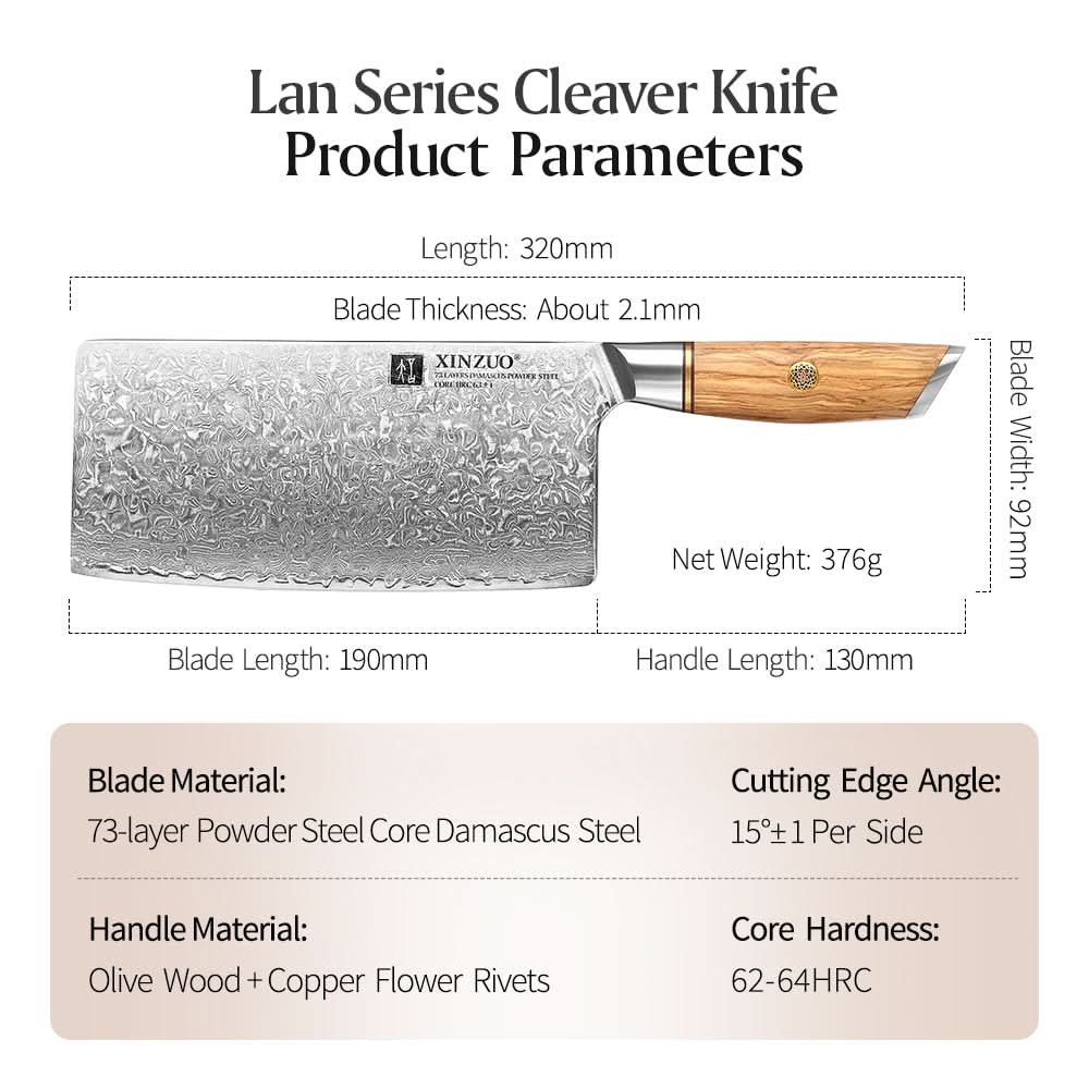XINZUO Lan Series 73 Layers Damascus Powder Steel 6.8 inch Cleaver knife.