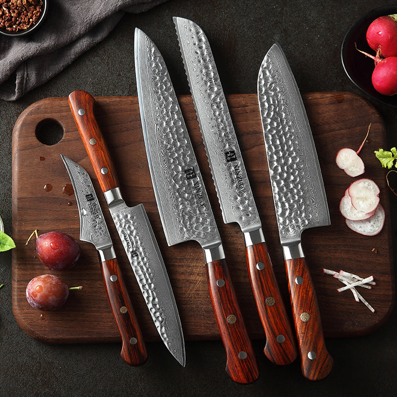 XINZUO YU STRIA HAMMER DAMASCUS SERIES 5Pcs Kitchen Knife Set – XINZUO  CUTLERY