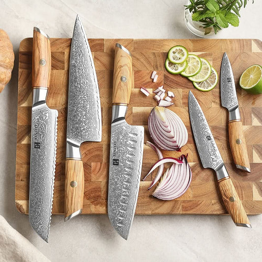 XINZUO Lan Series 73 Layers Damascus Powder Steel 5PCS Knife Set