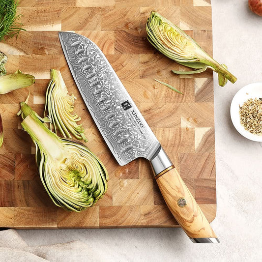 XINZUO Lan Series 73 Layers Damascus Powder Steel Santoku Knife
