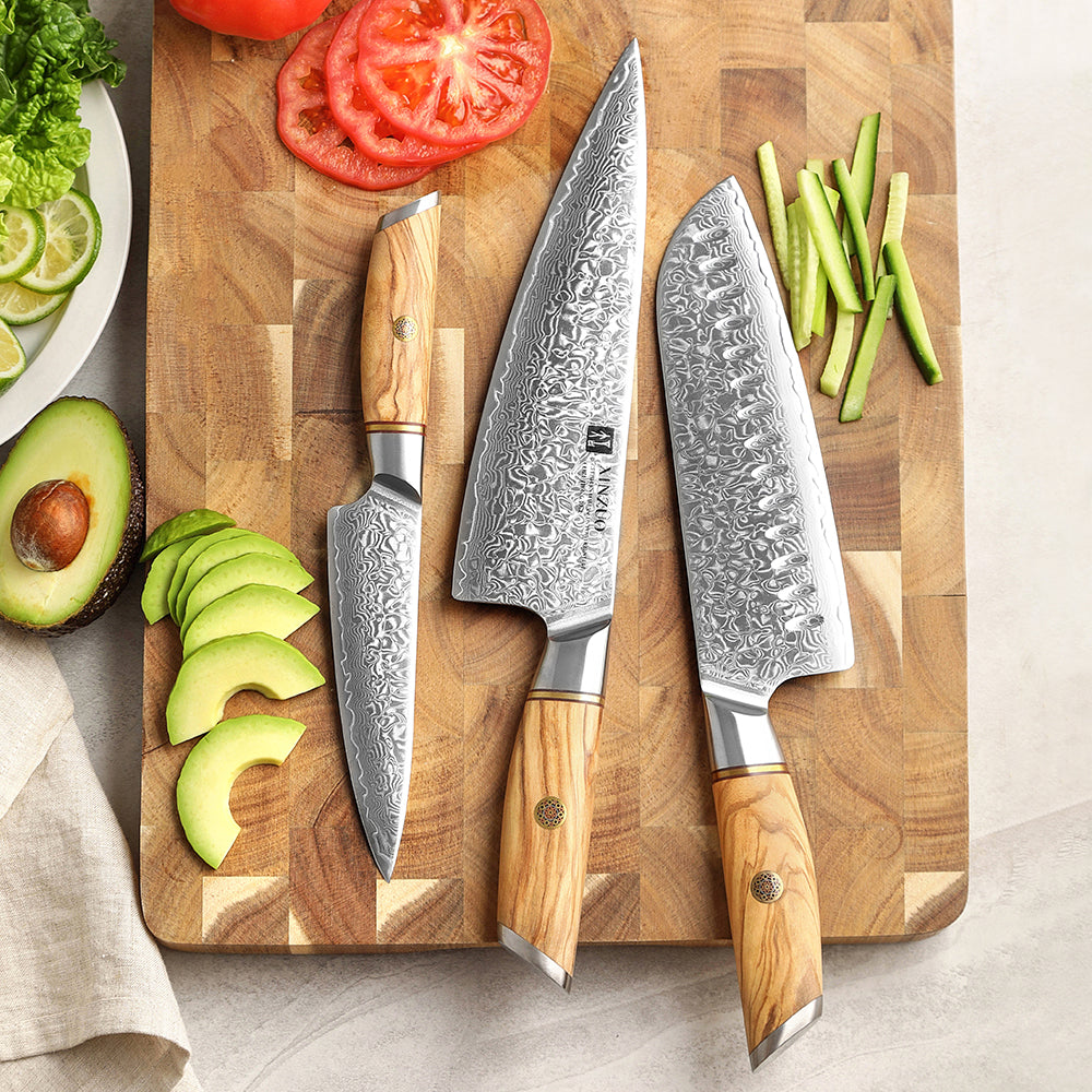 XINZUO Professional Damascus Kitchen Knife Set 8 Pieces with Block LAN Series