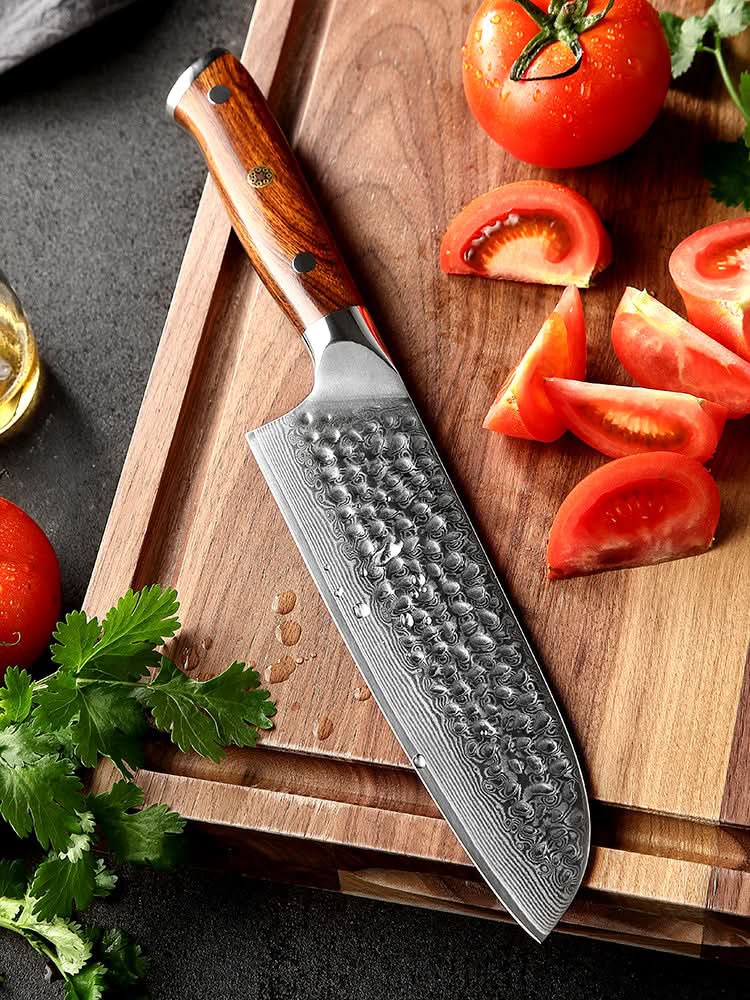 XINZUO YU STRIA HAMMER DAMASCUS 7" inch Santoku Knife