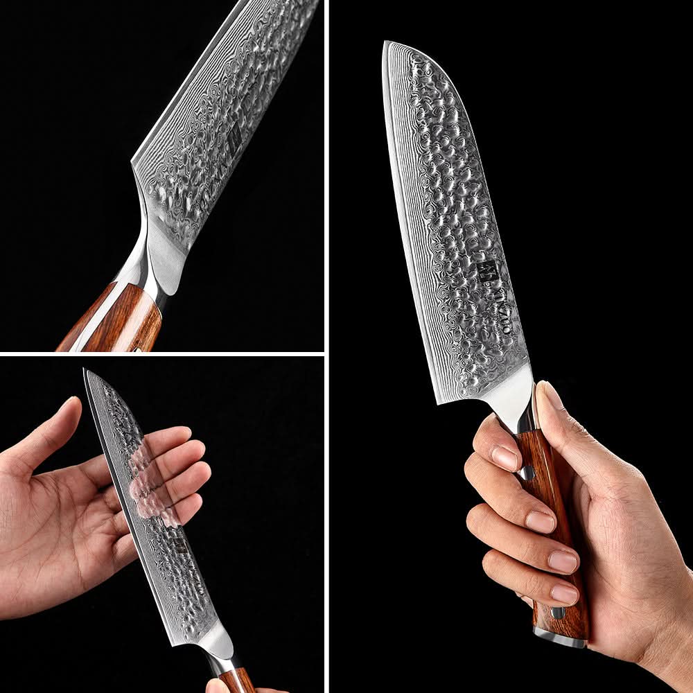 XINZUO YU STRIA HAMMER DAMASCUS 7" inch Santoku Knife