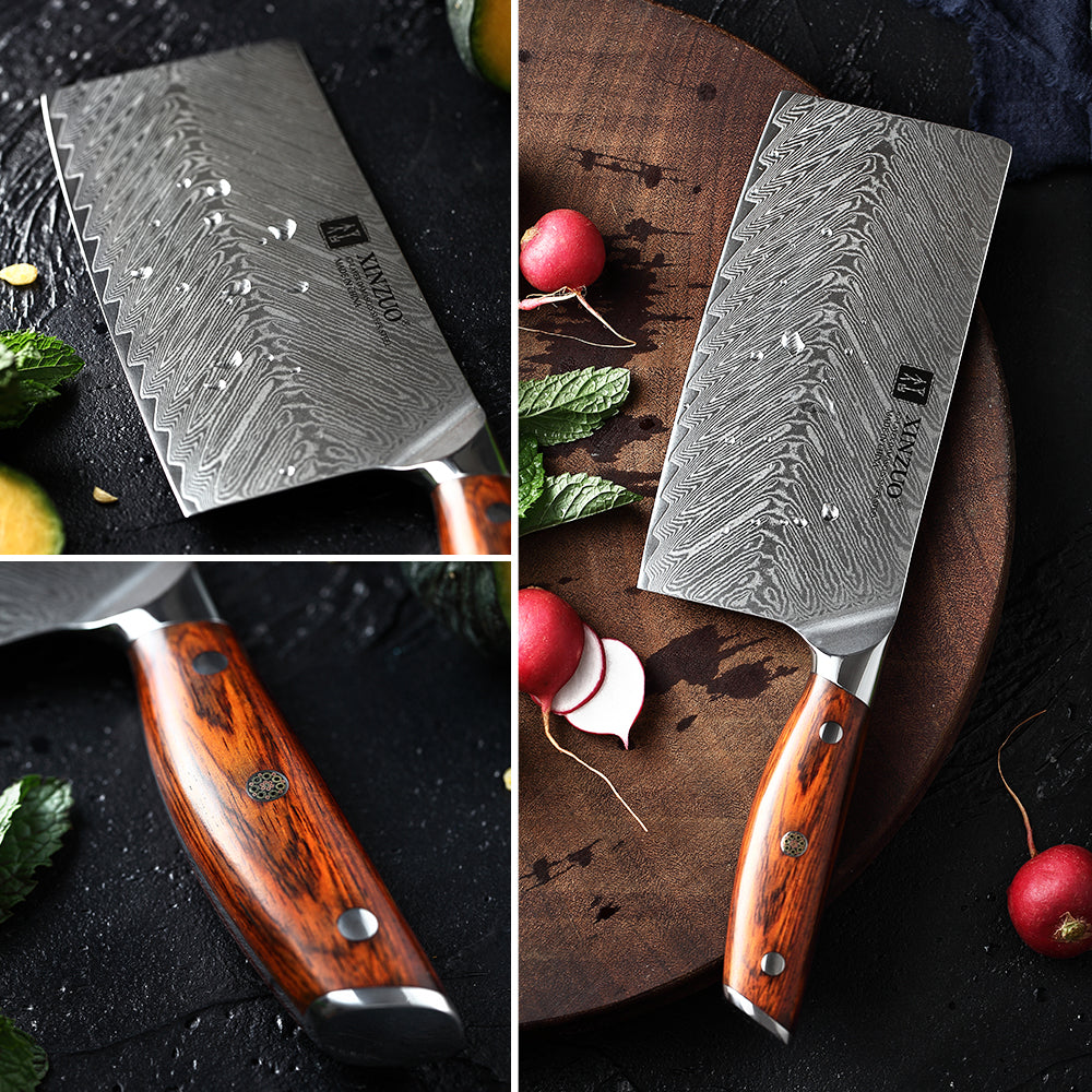 XINZUO 7.5 Inch Cleaver Knife,Composite Steel Chinese Chef  Knife,Professional Butcher Knife 3 Layers Clad Steel,Sharp Kitchen Meat  Vegetable Knife