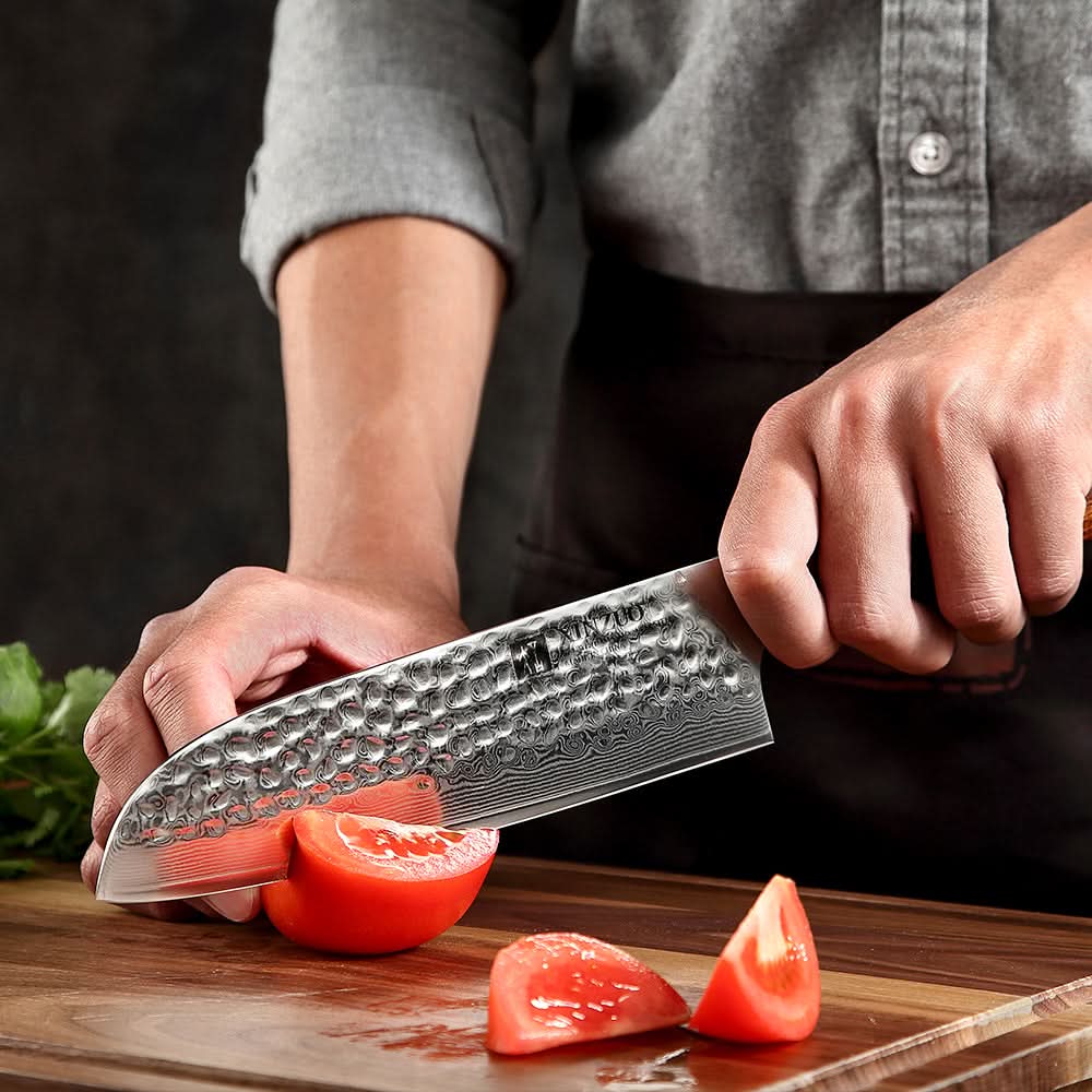 XINZUO YU STRIA HAMMER DAMASCUS 7" inch Santoku Knife