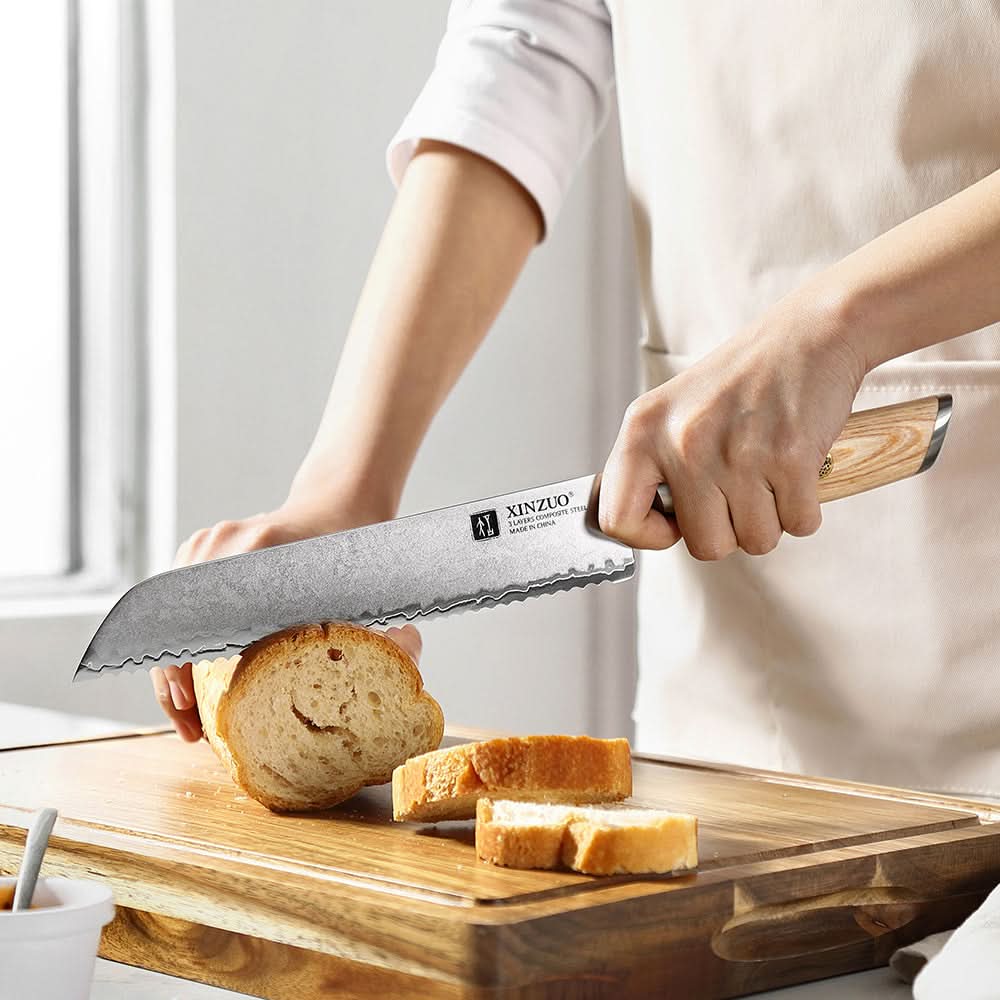 XINZUO Lan Series 3-layer Composite Steel 8.5 inches Bread Knife